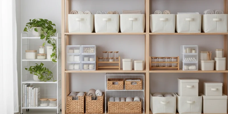 使用した収納ボックスやラックなどの写真。複数種類のアイテムが写っている