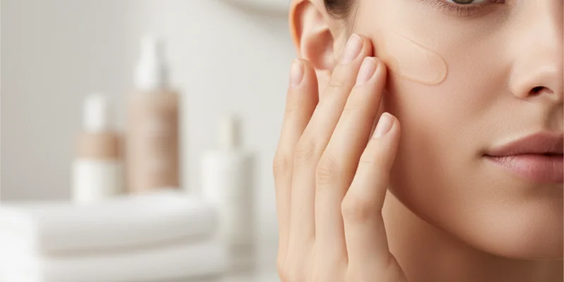 オイルを肌に塗布する様子、または肌のアップ写真（使用前後の変化は含めない）