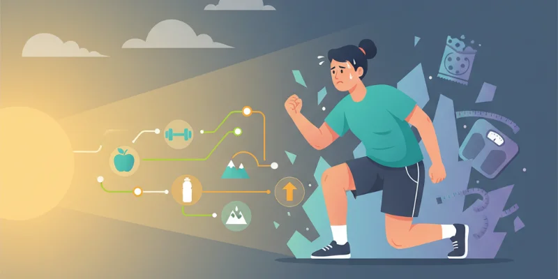 挫折しそうになっている人のイラスト。しかし、前を向いて頑張ろうとしている様子がわかるもの。