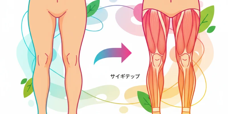 ダイエット前後の脚の写真比較。1ヶ月間の食事制限と自宅エクササイズによる変化が分かるよう、同じ体勢で撮影された2枚の写真を並べて表示しています。