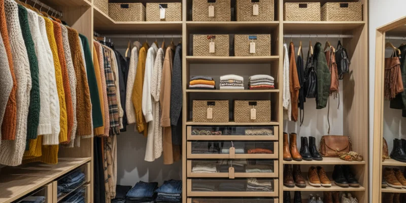 実際の写真。綺麗に整理整頓されたクローゼットの様子。