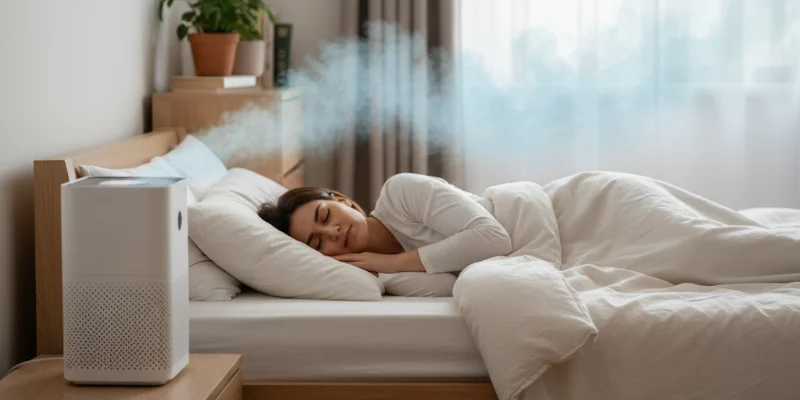 秋らしい風景写真。紅葉した木々と道が写っており、鼻詰まりから解放された爽快な気分を想起させる。