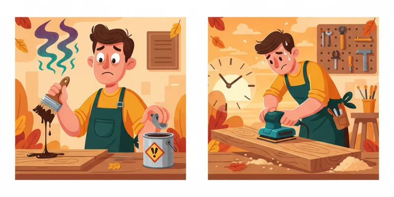 オイルステインの強い匂いを表現したイラスト。または、やすりがけに時間がかかっている様子を表すイラスト。