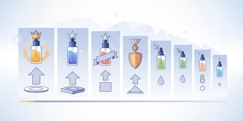 秋らしい温かみのあるイラスト。女性の手が、上品なボトルに入った美容液を丁寧に扱っています。乾燥や小じわに悩む30代女性の、夜のスキンケアをイメージしたイラストです。