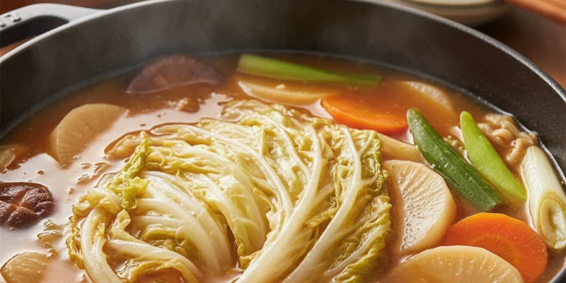 ハンドブレンダーで作ったふわふわの鶏団子が鍋に入っている様子。つなぎに豆腐やはんぺんを加えて、より柔らかくジューシーな仕上がり。