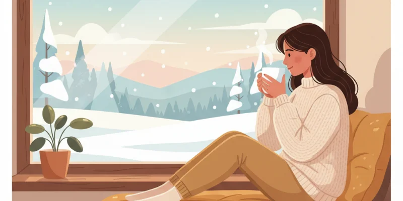 スパイスを使った温まる料理のイラスト。鍋で煮込まれるチキンカレーと、彩り野菜が添えられています。