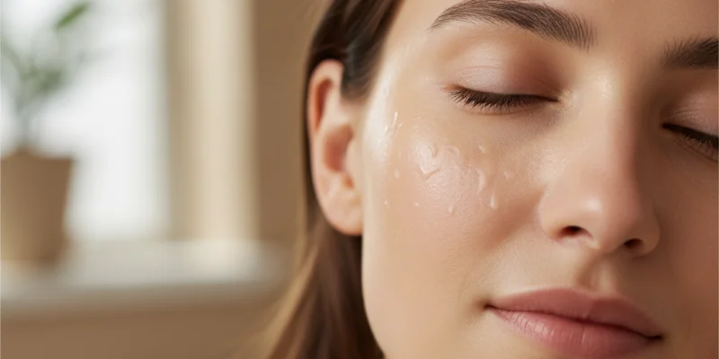 肌に塗布した直後の様子。みずみずしく、しっとりとした肌の質感。