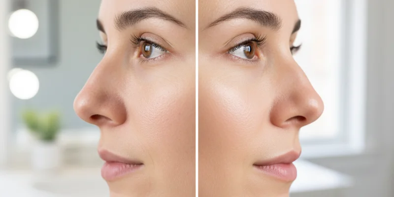 乾燥肌向けの美容液のボトル。とろみのあるテクスチャーで、肌の角質層に浸透し、保湿効果を高める様子を表した写真。