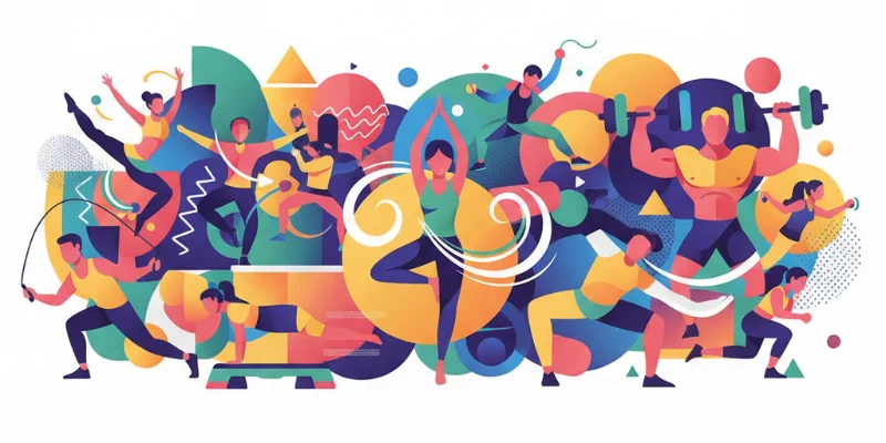 冬の室内でできる簡単なエクササイズの様子を描いたイラスト。短時間で効果的なトレーニングの様子を表しており、体験談で述べられているダイエット成功のイメージと合致する。