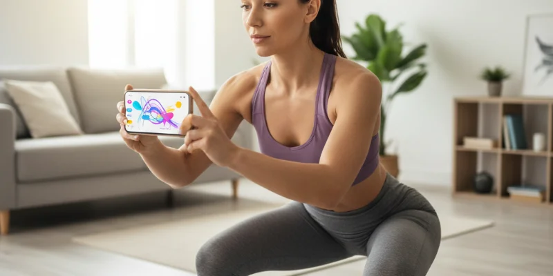 自宅でできる冬のダイエット中の筋トレの様子。アプリで提案されたトレーニングプログラムを実施中。