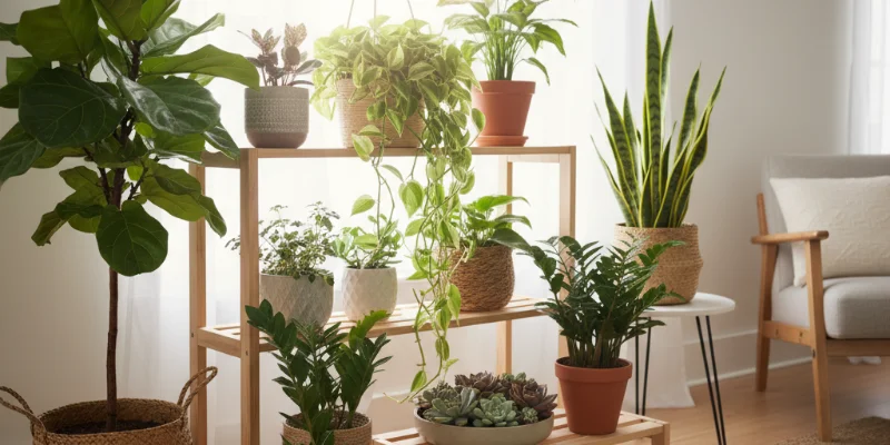 著者が育てた観葉植物の写真。元気よく育っている様子がわかるように撮影されている。