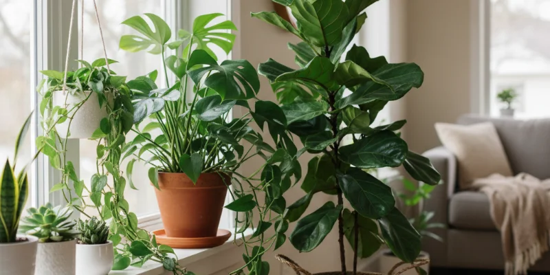 冬を越えた健康的な観葉植物の美しい写真。葉の緑が濃く、生き生きとした様子がわかる。