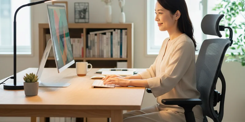 快適なワークスペースを作るための、おしゃれなデスクライトとクッション性の高い椅子