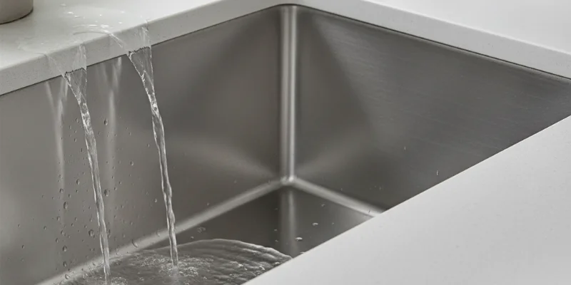 水滴が綺麗に流れ落ち、輝いているシンク。