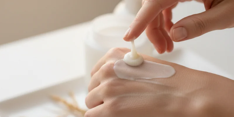 指先に取ったクリーム。こっくりとしたテクスチャーが肌に馴染んでいく様子。